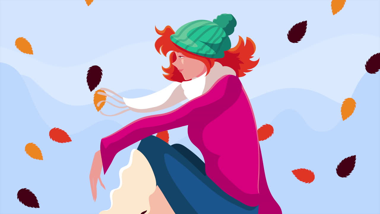 женщина, сидящая в осенне-зимней сцене