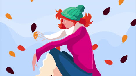 mujer sentada en una escena de otoño e invierno