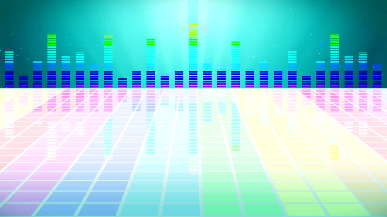 파티를위한 다채로운 음파. 디스코 배경. 추상적인 다채로운 파동 패턴. 음악 이라이저의 루프 애니메이션.