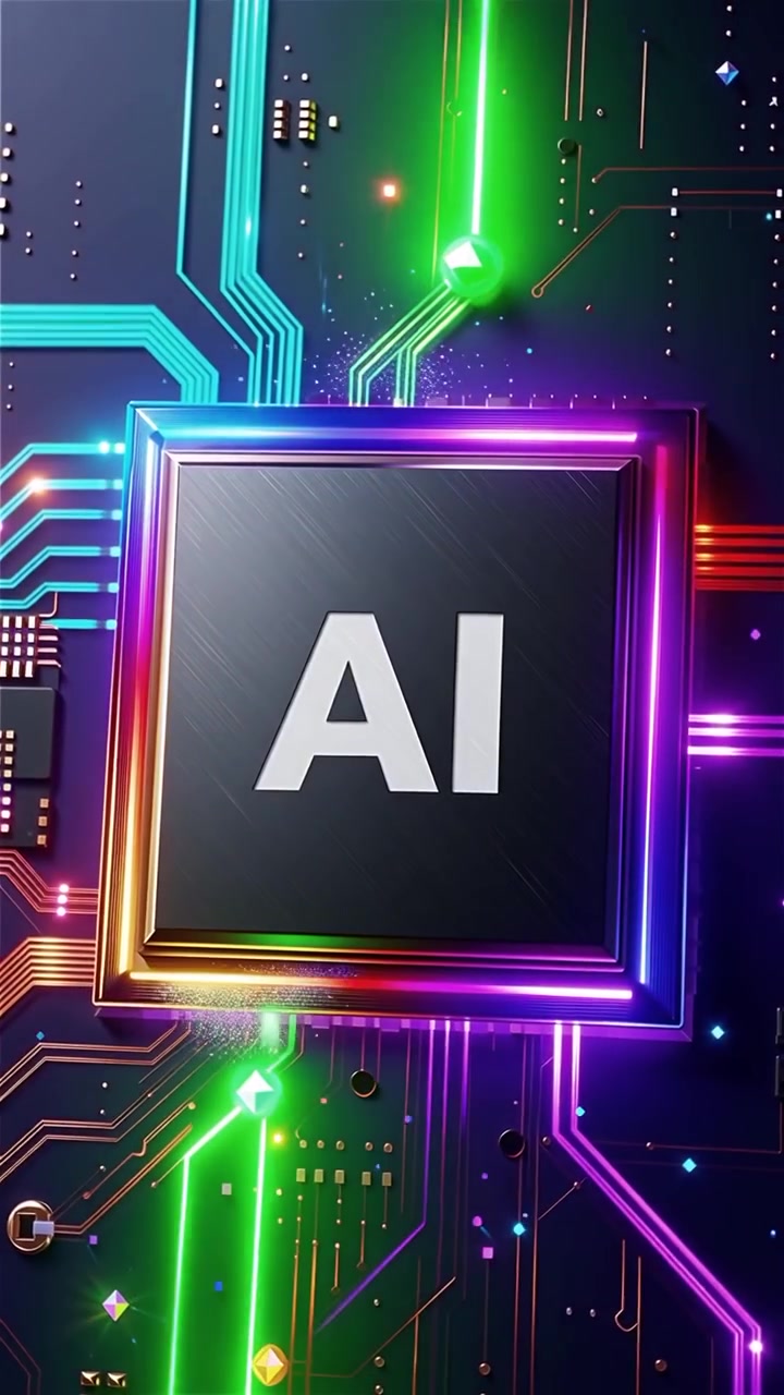 Sfondo tecnologico futuristico con chip AI e scheda madre