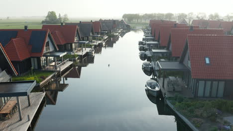 Holiday-Resort-Waterstaete,-Ossenzijl,-Overijssel,-The-Netherlands---aerial-drone-shot