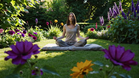 woman meditating in a garden