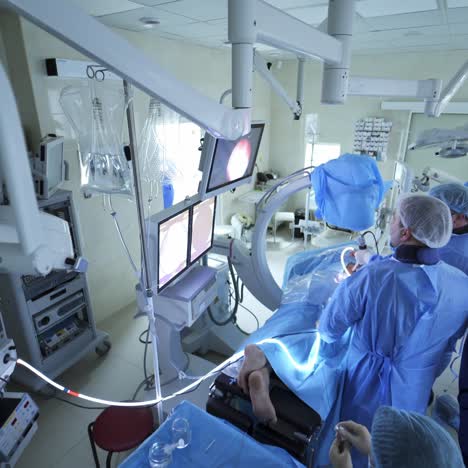 team of surgeons in hospital. doctor performing surgery using sterilized equipment