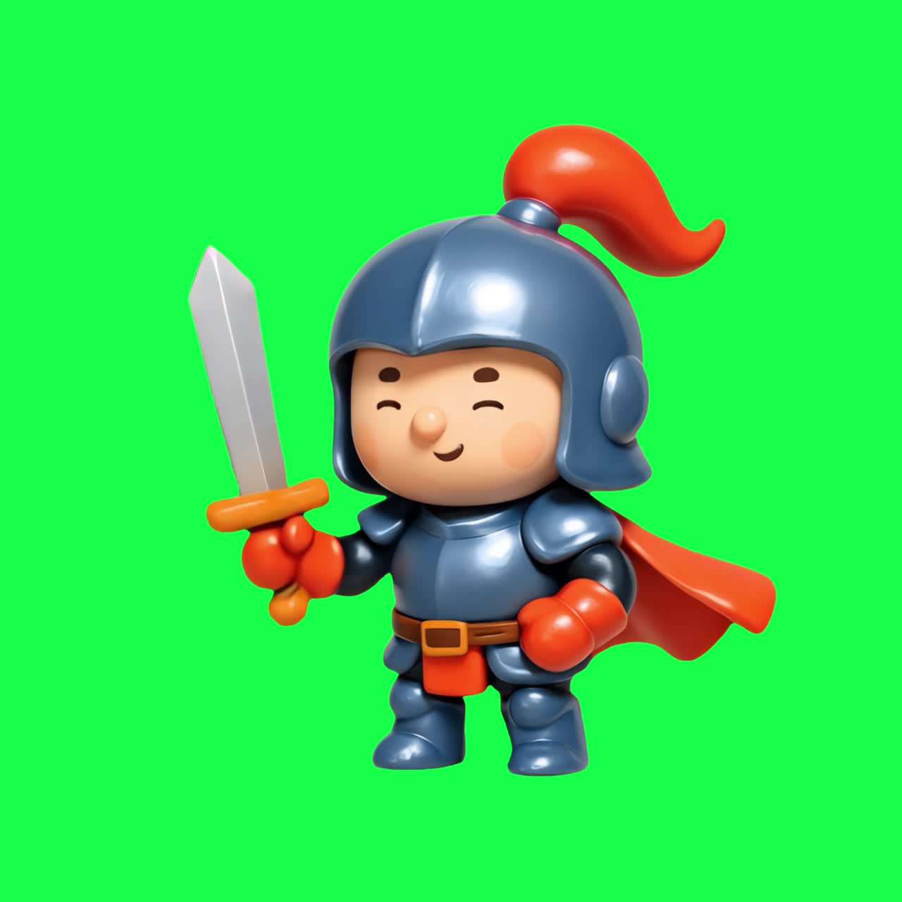 Cute knight toy figure animation, transparent 4K video, green screen