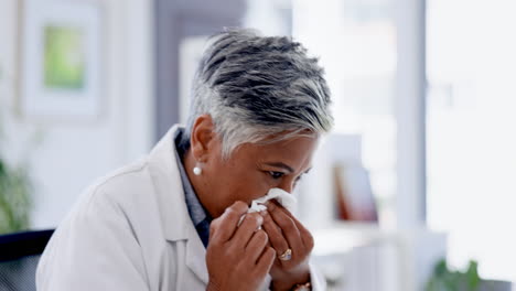 doctor woman sick with nose allergy for office