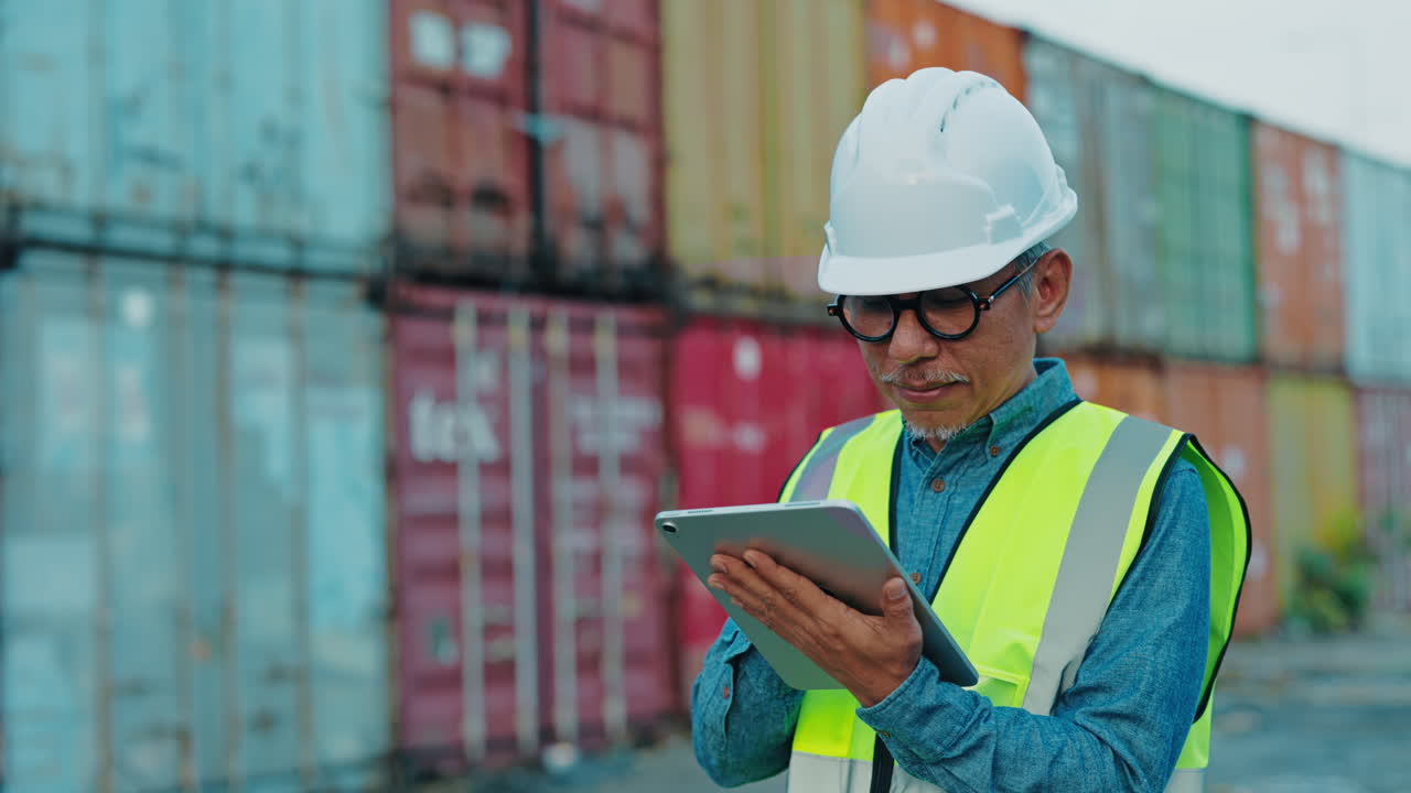 Engineer at Container Port using Tablet