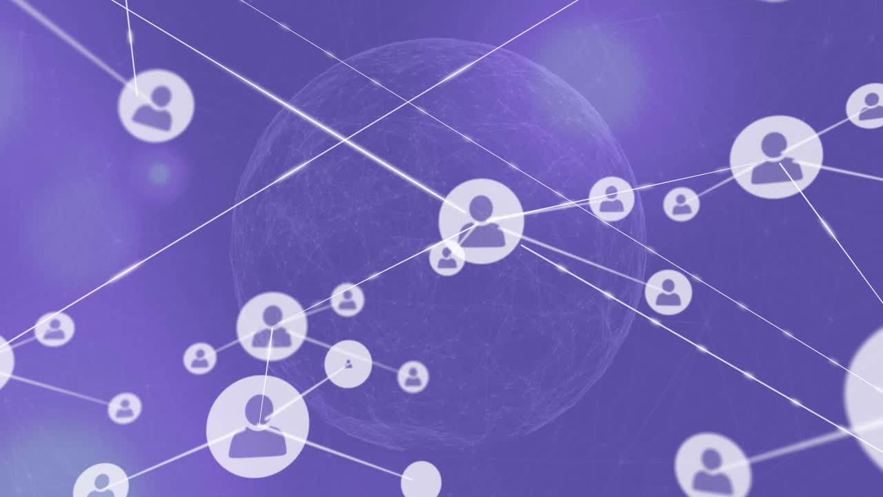 animación de la red de conexiones con los iconos de la gente en todo el mundo