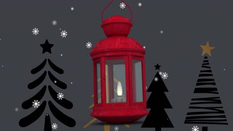 Animation-of-snow-falling-over-christmas-decoration-with-lantern