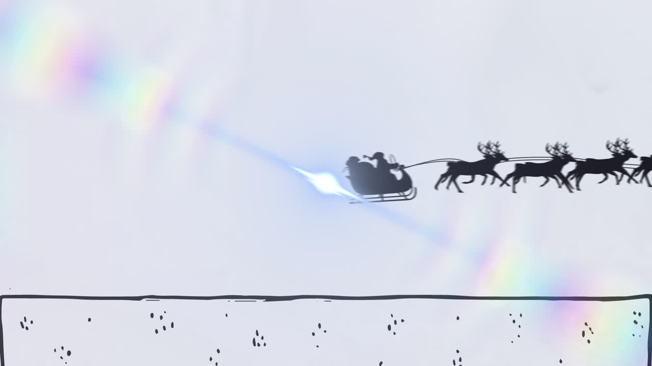 Animation of santa in sleigh at christmas over light spots