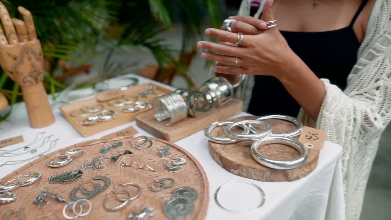 Selection of Handmade Silver Jewelry at a Market
