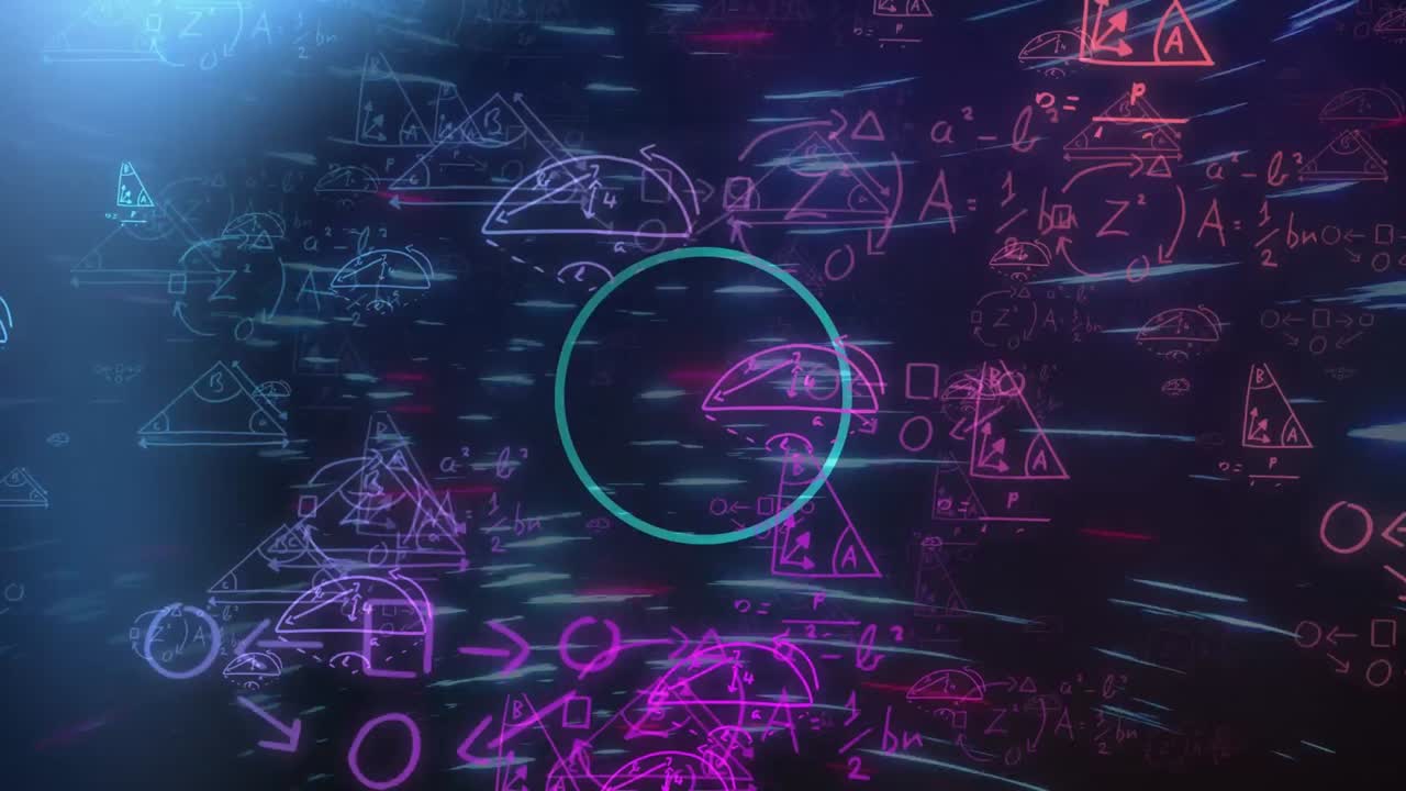Animation of mathematical formulas over dark background