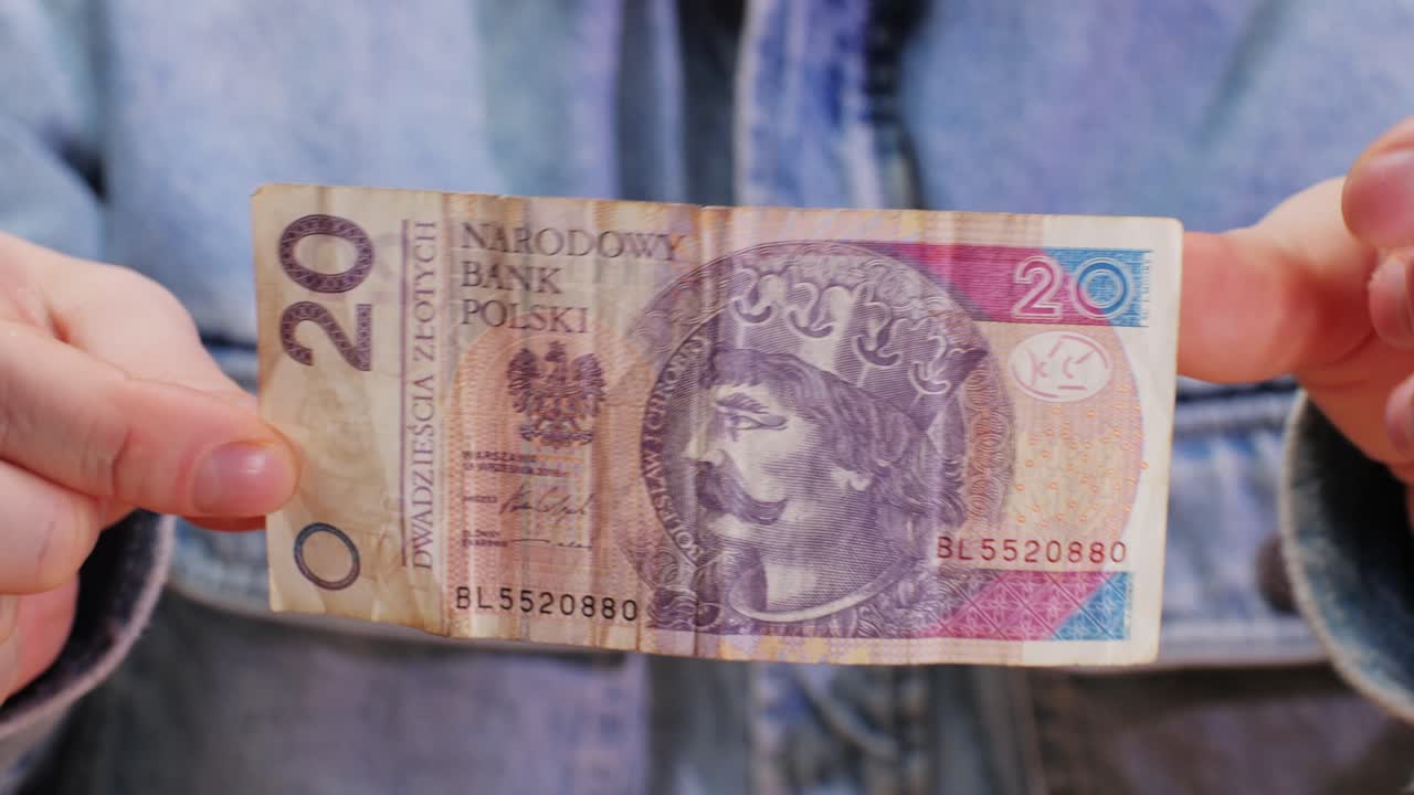 100 200 Polish money Zloty zl pln as financial background. Saving concept. High quality 4k footage