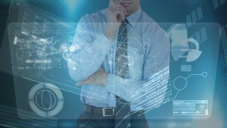 businessman analysing information with data