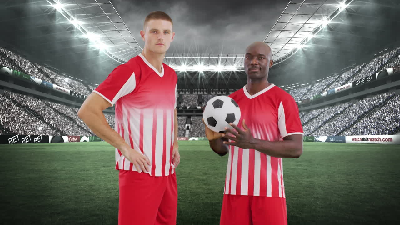 다양한 남자 축구 선수들에 대한 경기장의 애니메이션