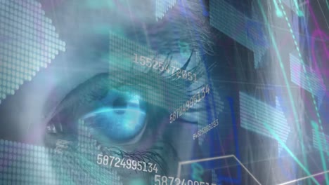 animación de números de procesamiento de datos y flechas sobre el ojo azul