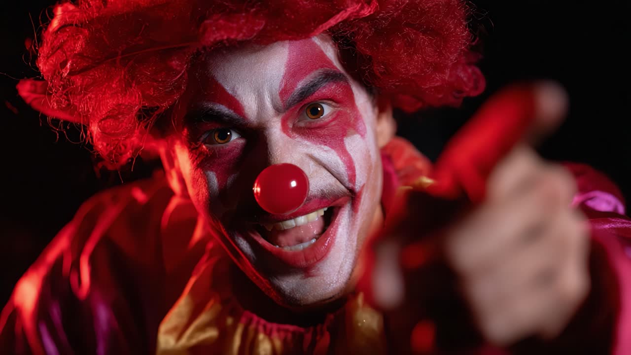 A Colorful Clown with Vibrant Makeup and a Joyful Expression Engaging with the Audience, Captivating with Laughter and Cheerful Energy in the Spotlight