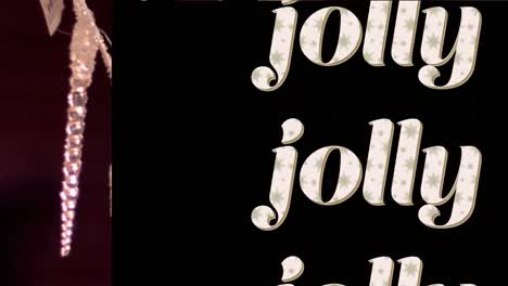 Animation-of-jolly-text-in-repetition-and-christmas-decorations-on-black-background