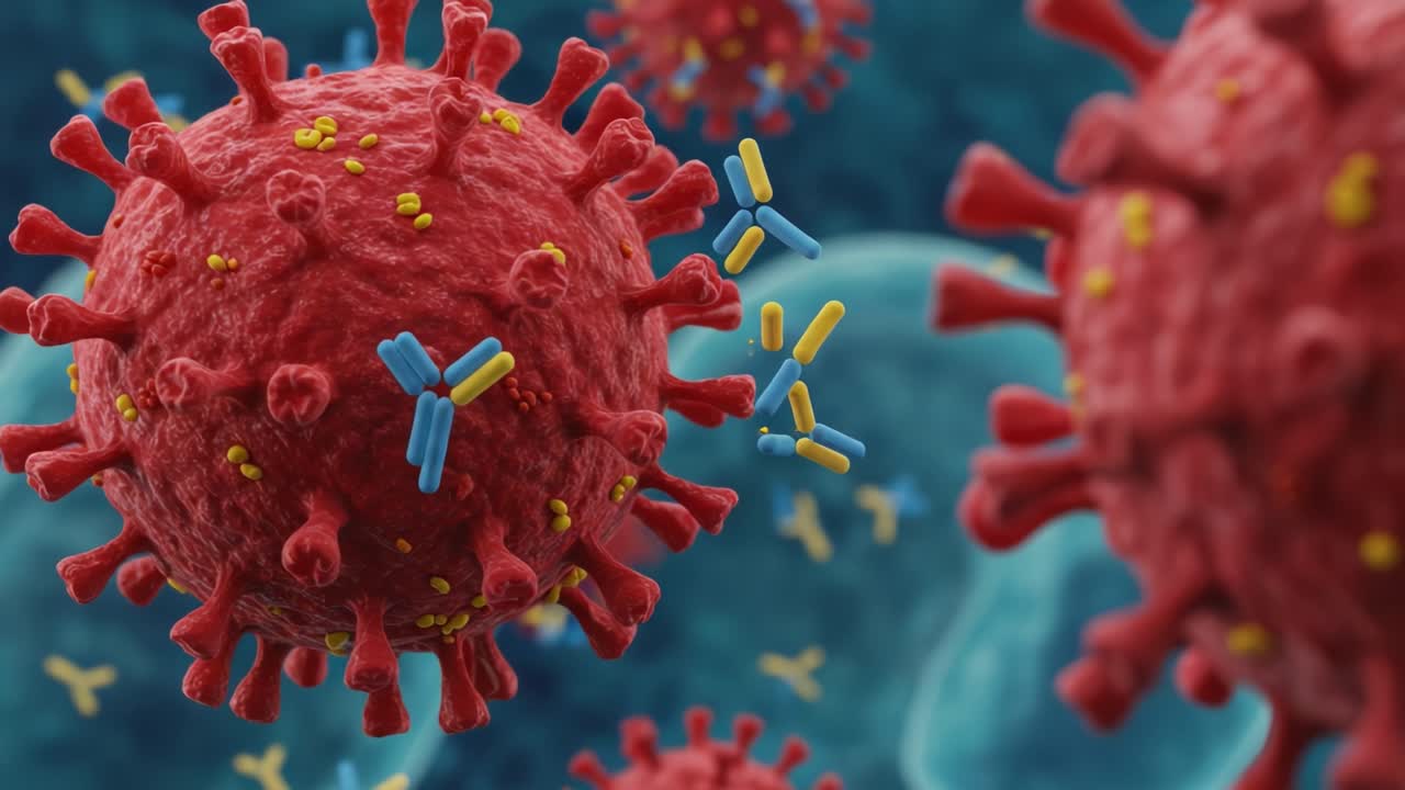 An In-Depth Look at the Interaction Between Antibodies and Virus Particles in a Microbial Environment, Showcasing Immunological Responses Against Infection