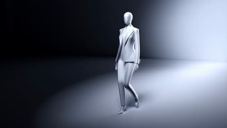 mannequin in white suit walking
