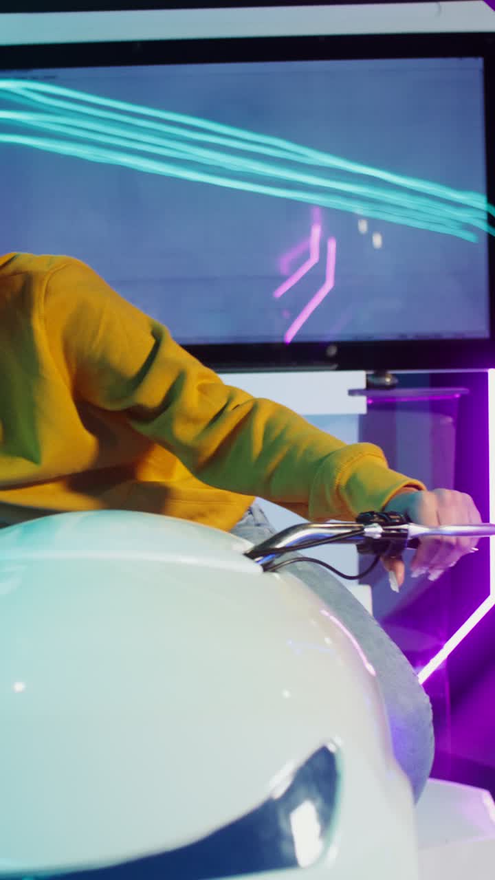 A person experiencing virtual reality on a futuristic machine