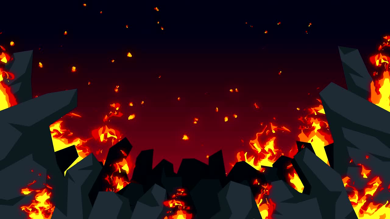 animación abstracta del mal, fondo del infierno apocalíptico, llamas de fuego en el desierto espeluznante,