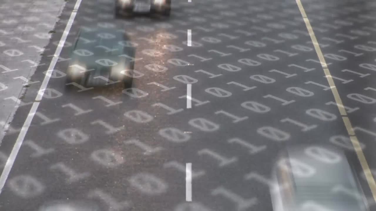 composición digital del procesamiento de datos de codificación binaria contra el tráfico de la ciudad