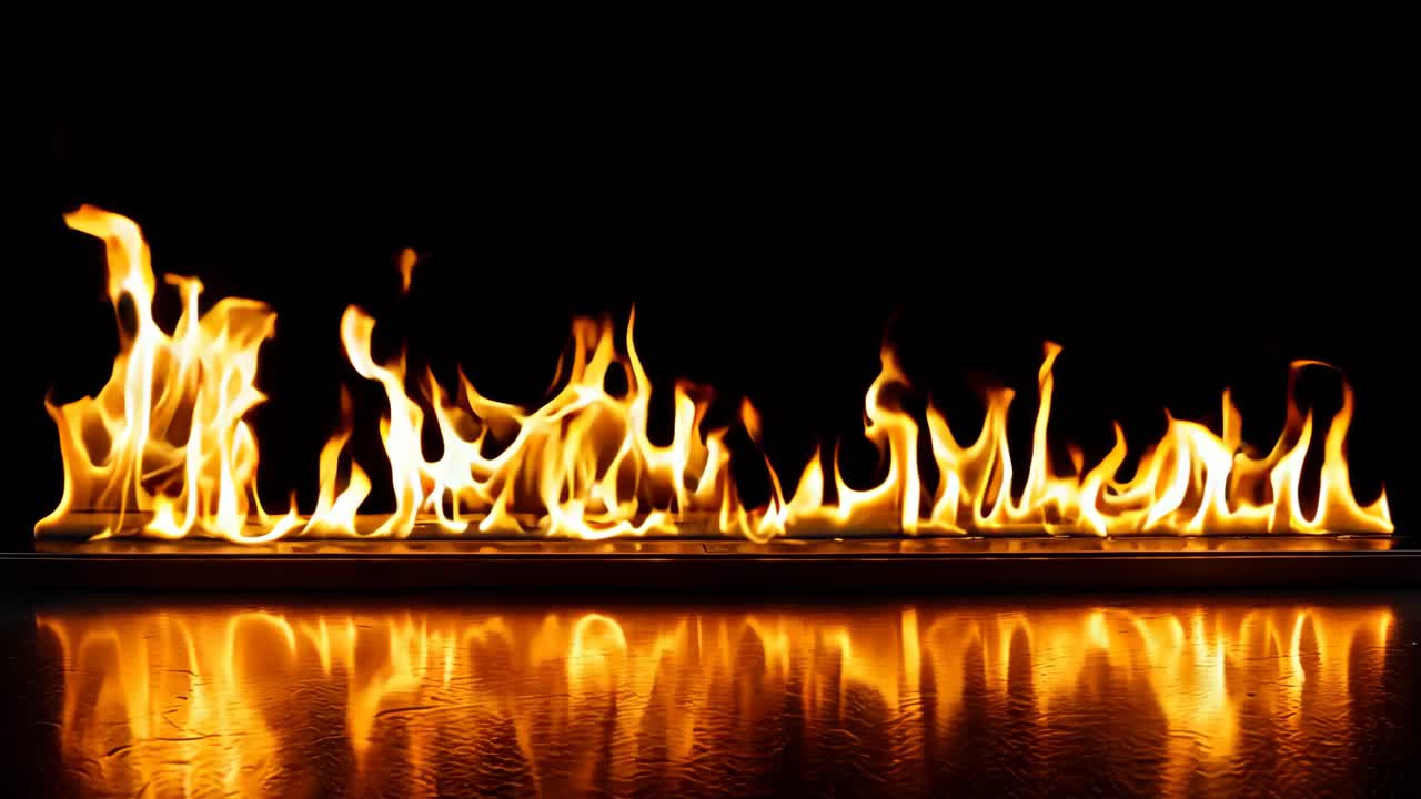 물 속의 반사와 함께 어 속에서 불이 타고 있다.