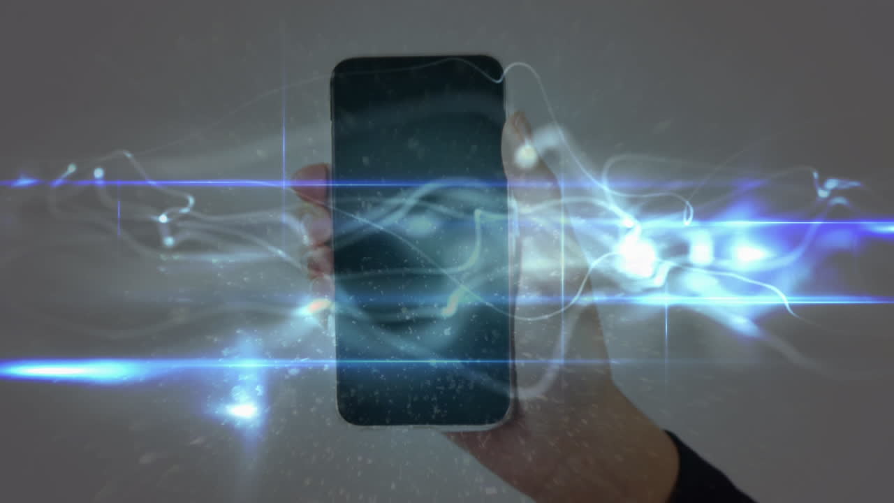 스마트 폰을 사용하는 남성들에 대한 연결 네트워크의 애니메이션