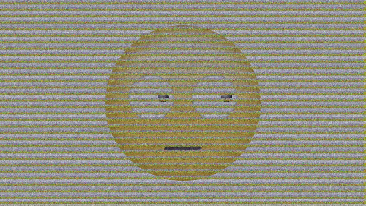 animación digital de tv efecto estático sobre emoji de cara confusa contra un fondo negro