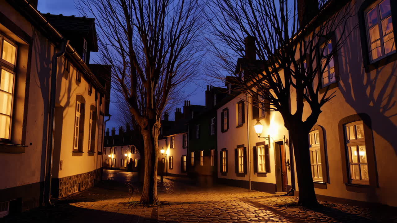Night Street View of a European Town
