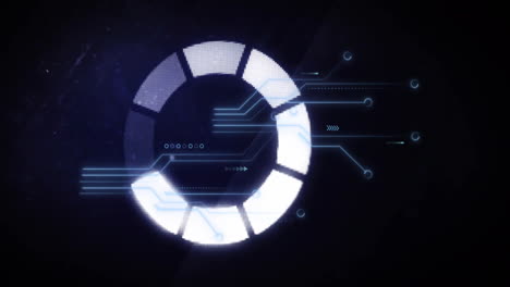 circular progress bar animation with digital circuits and data processing elements