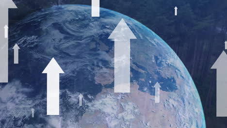 composition of white arrows pointing up over globe