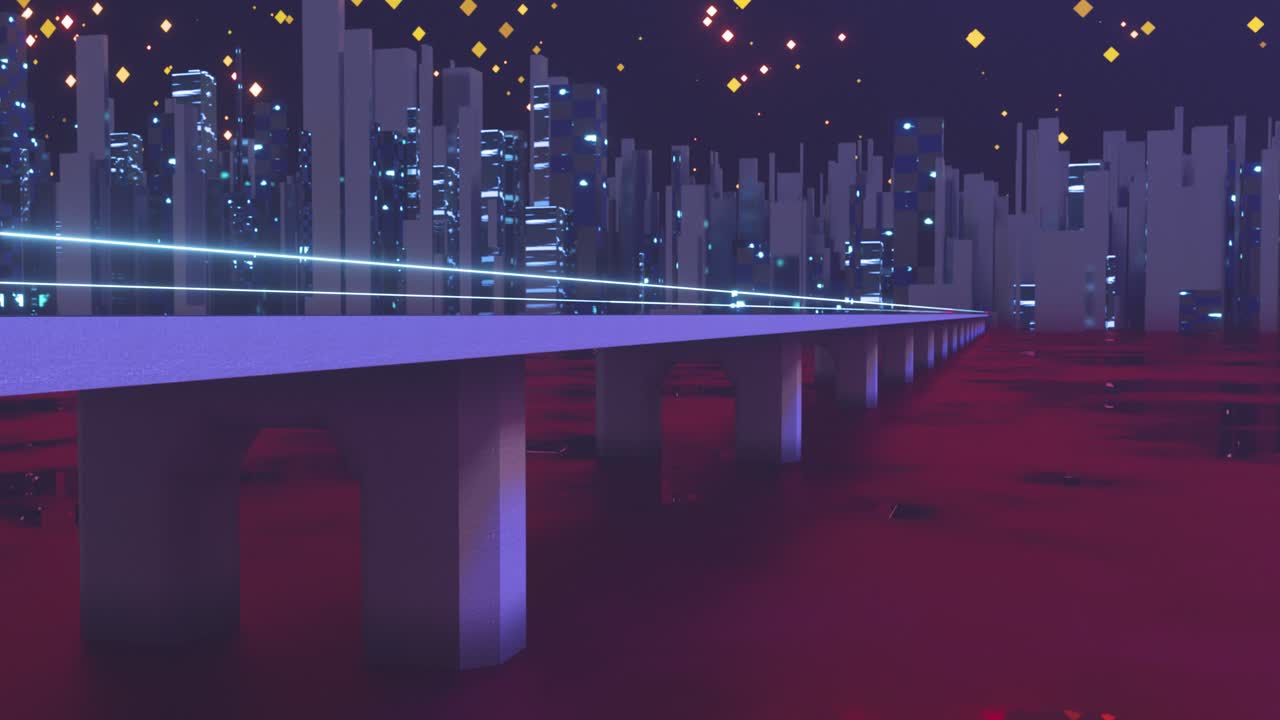 도시 도로와 별빛 하늘, 추상적인 개념, 3d 렌더링.