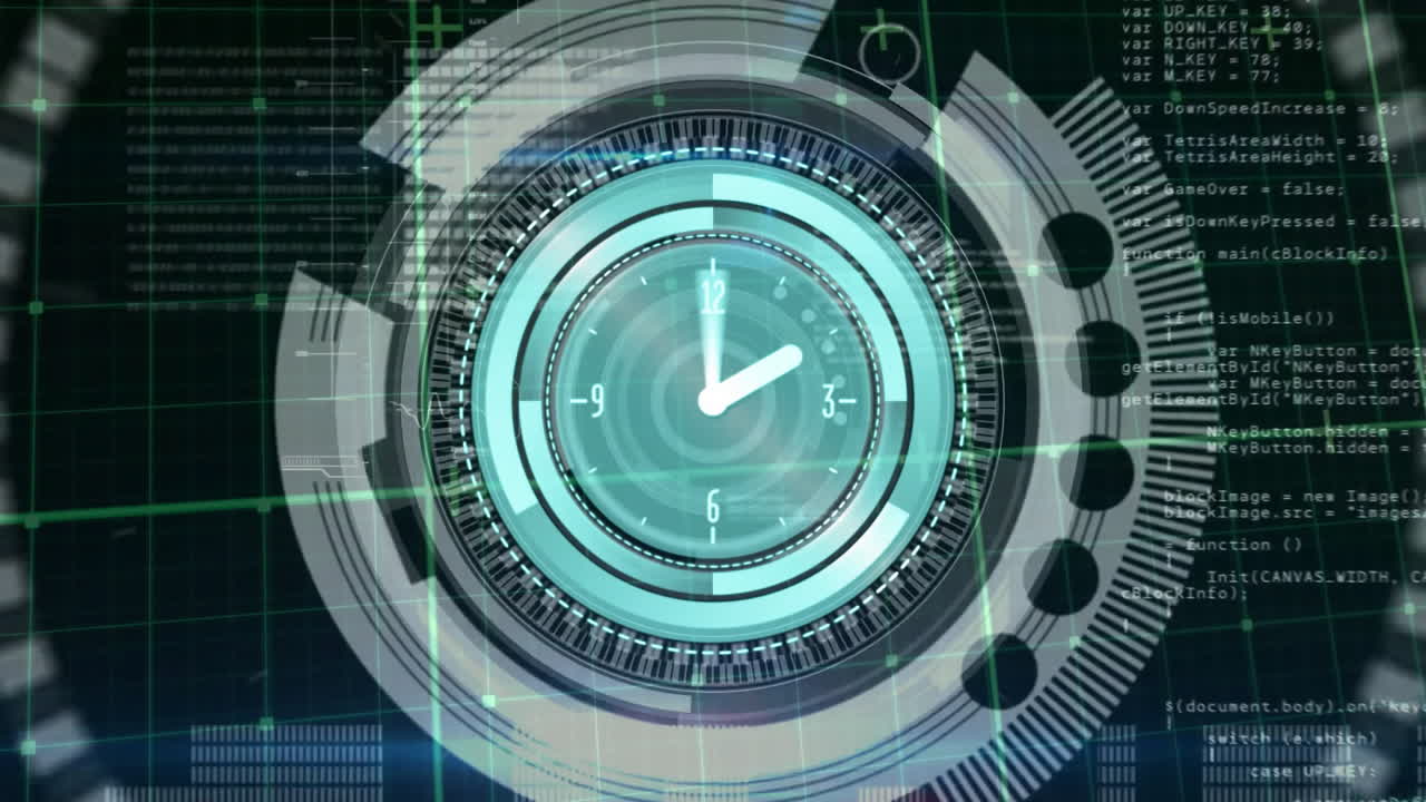 Animation of clock, data processing over scope scanning