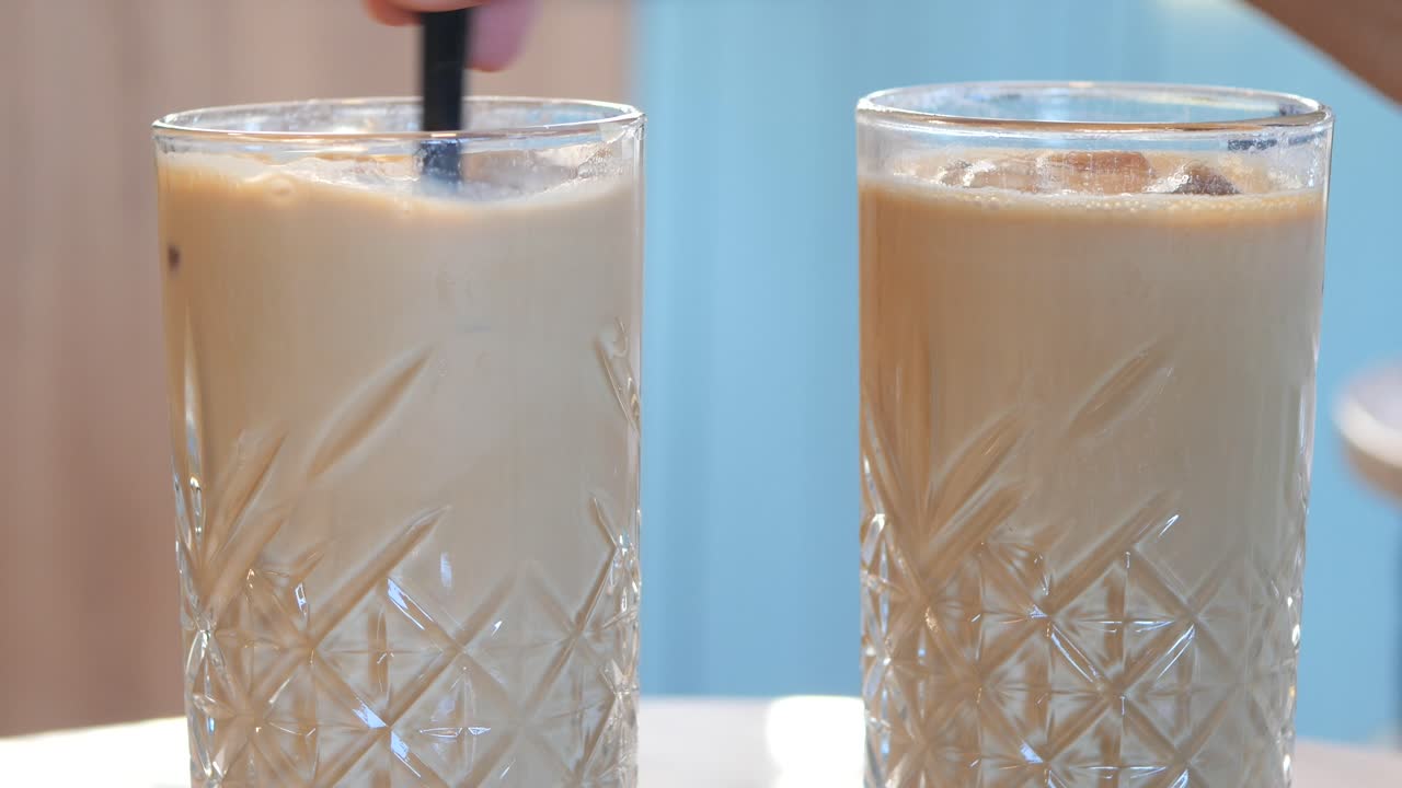 Two glasses of iced coffee
