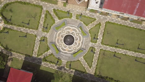 aerial footage of fountain in las casas filipinas de acuzar