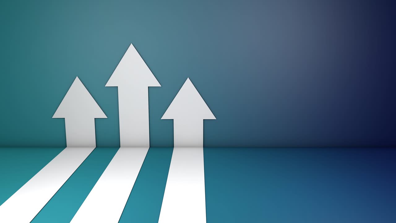 flechas blancas abstractas subiendo en la pared azul. gráfico de crecimiento o gráfico de inversión