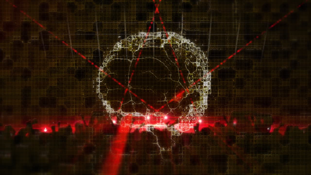 Animation of digital structure with red laser beams and geometric patterns