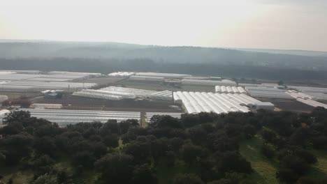 aerial shot of some greenhouses