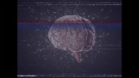 animation of digital brain with glitch effects and abstract lines on dark background