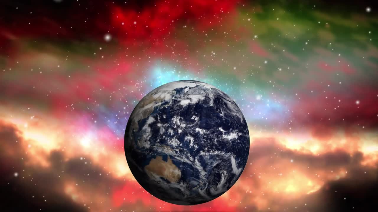 animación del globo sobre nubes de colores vibrantes