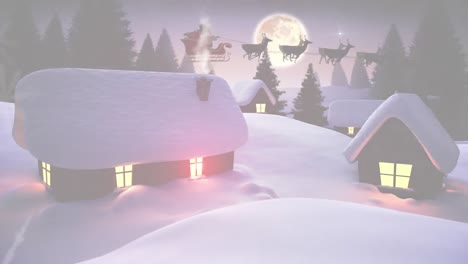 Animation-of-christmas-tree-over-winter-scenery-with-santa-claus