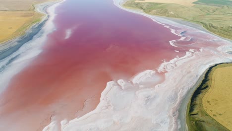 pink salt lake aerial view