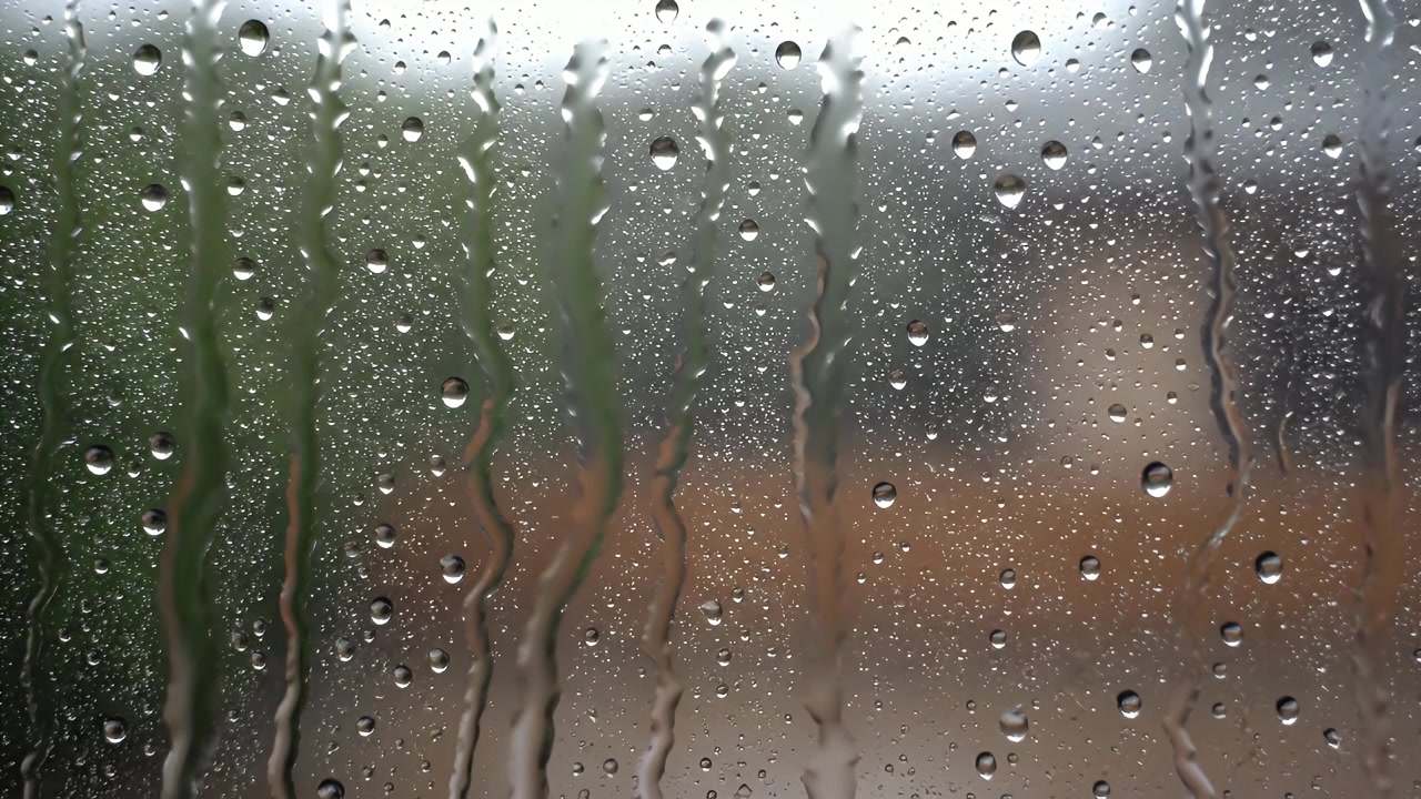Raindrops Running Down a Window Pane on a Rainy Day