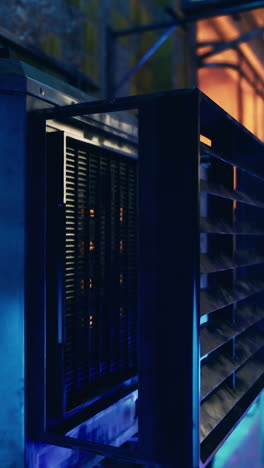 close-up of an industrial metal vent at night