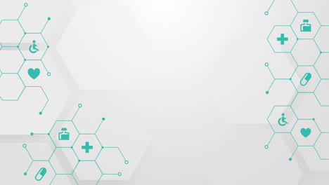 white technological medical background with hexagonal shapes. animated healthcare icons. looped abstract motion graphics.