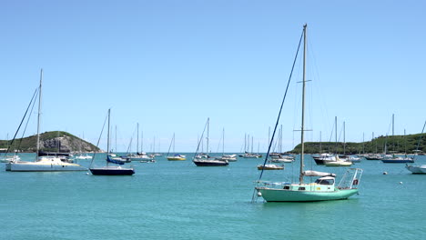 Calm-relaxing-view-of-boats-parked-in-sea