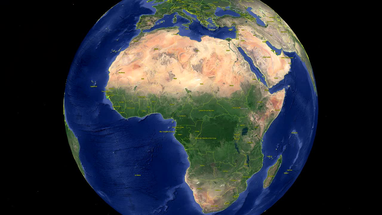 Sudan del Sud con bandiera. Terra 3D nello spazio - zoom sul Sudan del Sud esterno