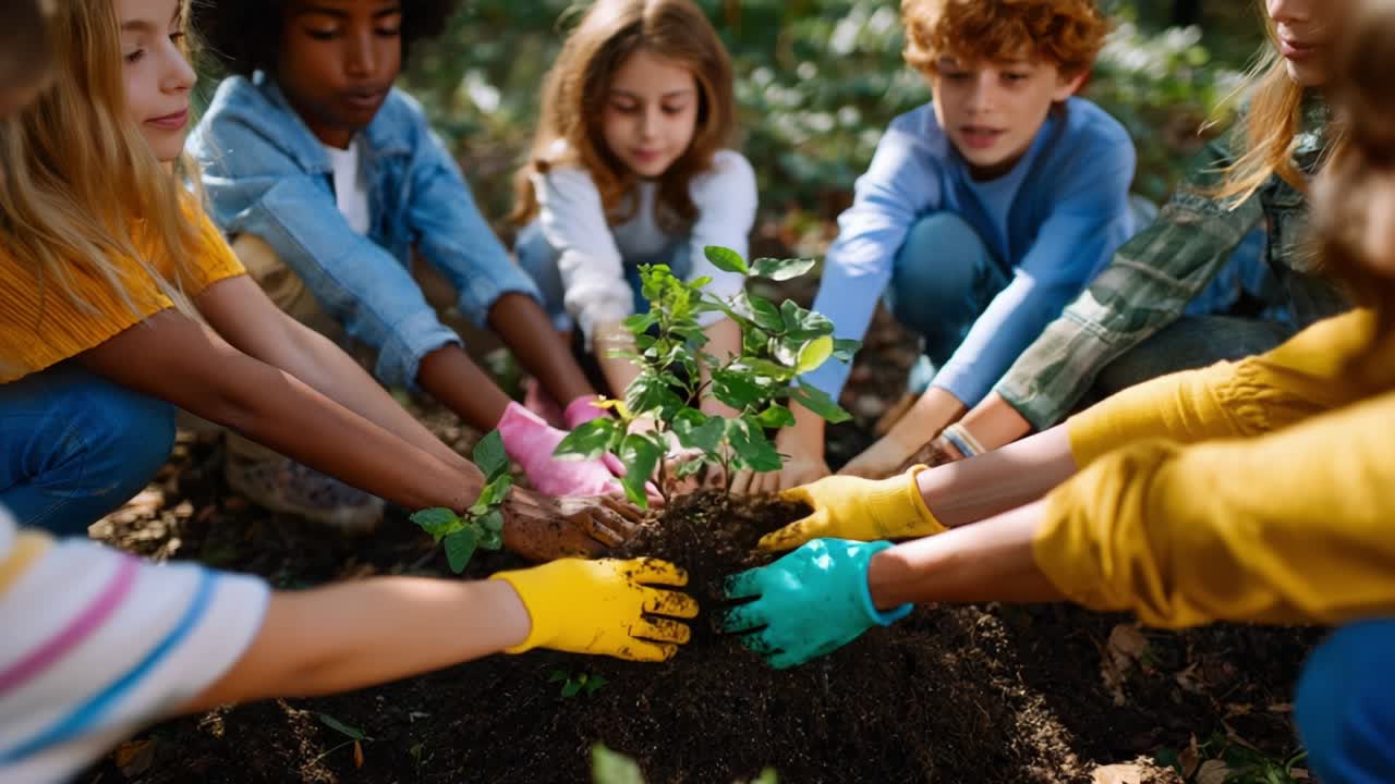 Children Planting a Tree Together