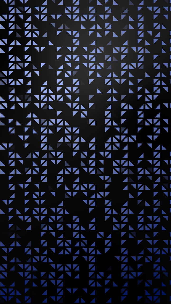 Semplice motivo a triangoli blu, con movimento astratto in stile business, aziendale e retrò su sfondo scuro. Video verticale.